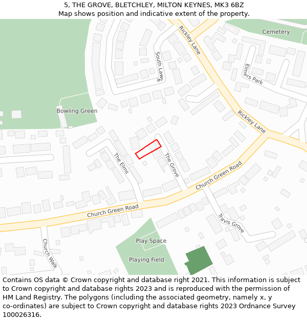 5, THE GROVE, BLETCHLEY, MILTON KEYNES, MK3 6BZ: Location map and indicative extent of plot