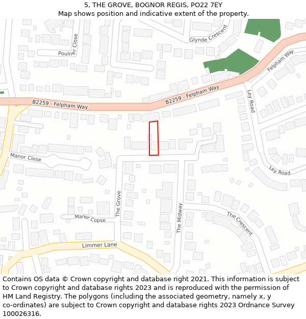 5, THE GROVE, BOGNOR REGIS, PO22 7EY: Location map and indicative extent of plot