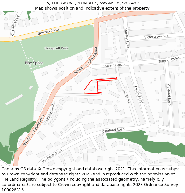 5, THE GROVE, MUMBLES, SWANSEA, SA3 4AP: Location map and indicative extent of plot