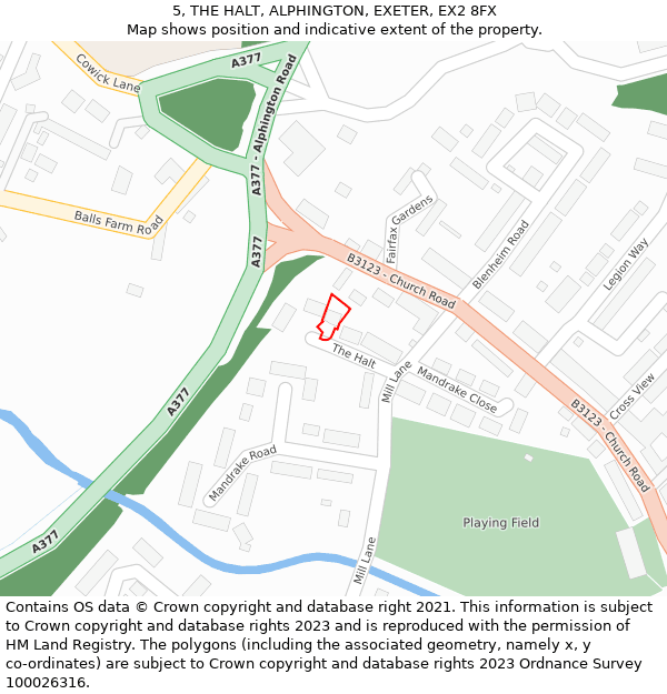 5, THE HALT, ALPHINGTON, EXETER, EX2 8FX: Location map and indicative extent of plot