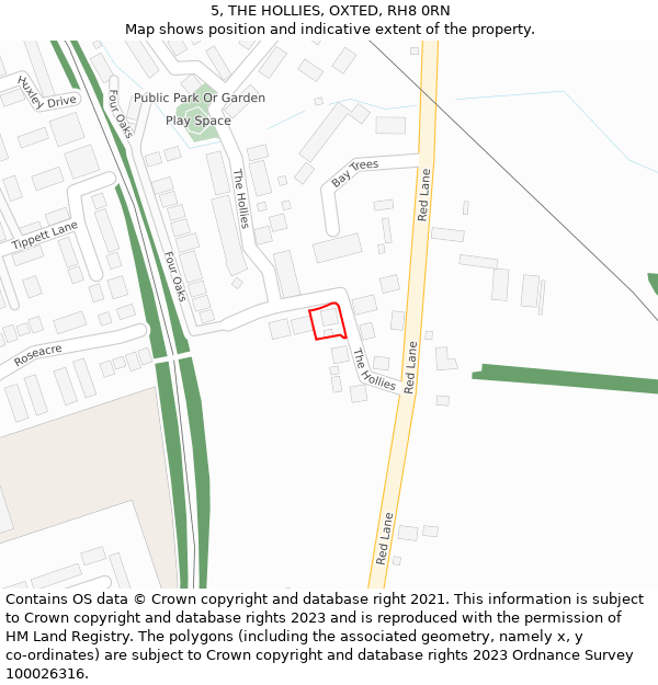 5, THE HOLLIES, OXTED, RH8 0RN: Location map and indicative extent of plot