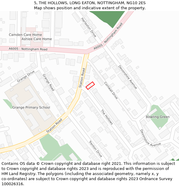 5, THE HOLLOWS, LONG EATON, NOTTINGHAM, NG10 2ES: Location map and indicative extent of plot