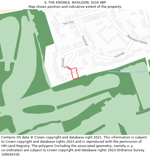 5, THE KNOWLE, BASILDON, SS16 4BP: Location map and indicative extent of plot