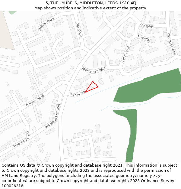 5, THE LAURELS, MIDDLETON, LEEDS, LS10 4FJ: Location map and indicative extent of plot