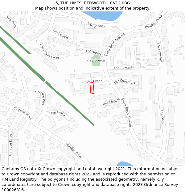 5, THE LIMES, BEDWORTH, CV12 0BG: Location map and indicative extent of plot