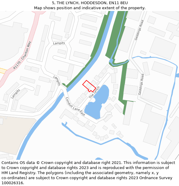 5, THE LYNCH, HODDESDON, EN11 8EU: Location map and indicative extent of plot