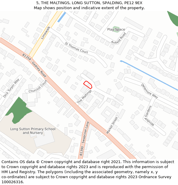 5, THE MALTINGS, LONG SUTTON, SPALDING, PE12 9EX: Location map and indicative extent of plot