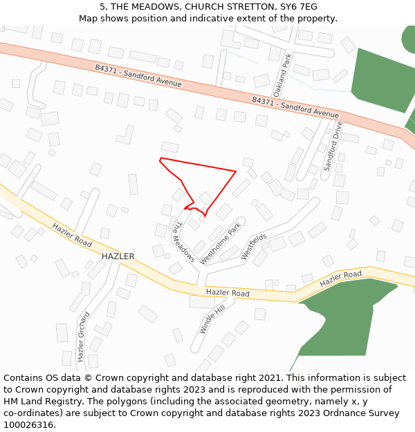 5, THE MEADOWS, CHURCH STRETTON, SY6 7EG: Location map and indicative extent of plot