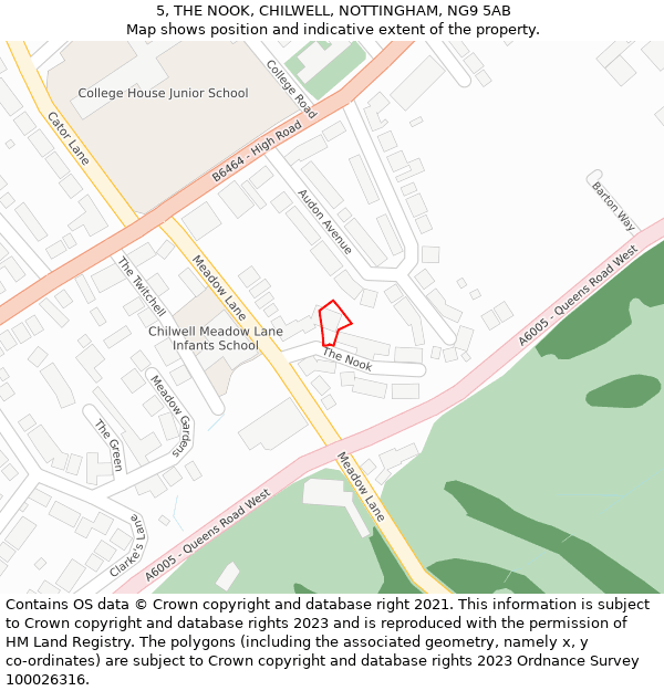 5, THE NOOK, CHILWELL, NOTTINGHAM, NG9 5AB: Location map and indicative extent of plot