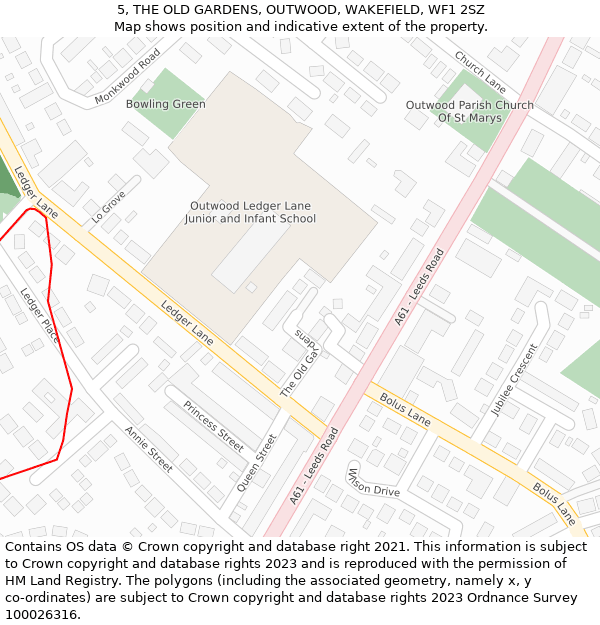 5, THE OLD GARDENS, OUTWOOD, WAKEFIELD, WF1 2SZ: Location map and indicative extent of plot