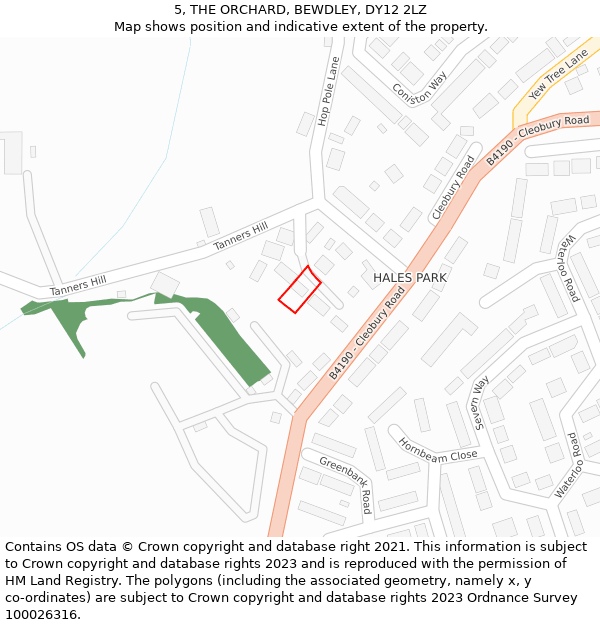 5, THE ORCHARD, BEWDLEY, DY12 2LZ: Location map and indicative extent of plot