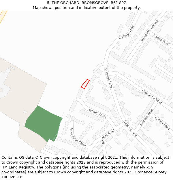 5, THE ORCHARD, BROMSGROVE, B61 8PZ: Location map and indicative extent of plot