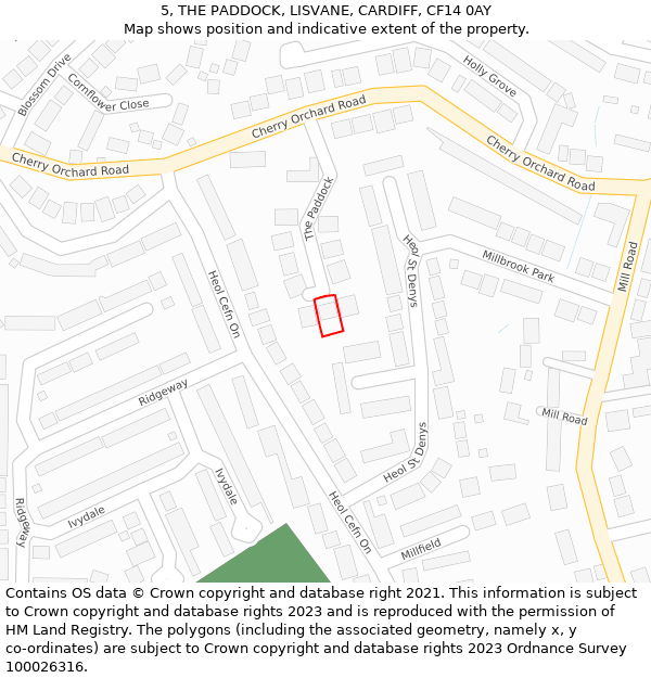 5, THE PADDOCK, LISVANE, CARDIFF, CF14 0AY: Location map and indicative extent of plot