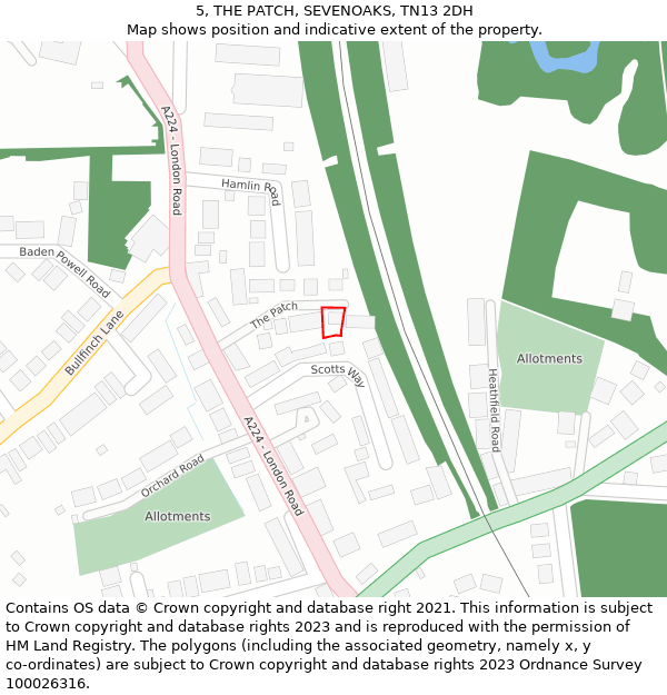 5, THE PATCH, SEVENOAKS, TN13 2DH: Location map and indicative extent of plot