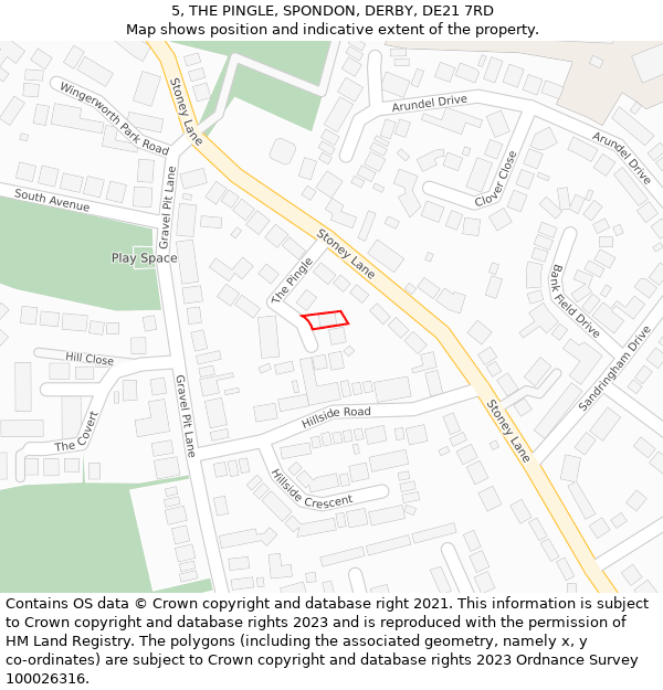 5, THE PINGLE, SPONDON, DERBY, DE21 7RD: Location map and indicative extent of plot