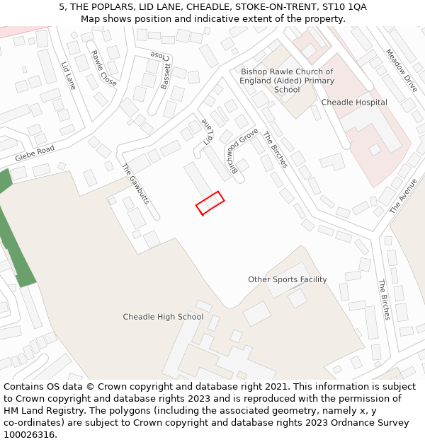 5, THE POPLARS, LID LANE, CHEADLE, STOKE-ON-TRENT, ST10 1QA: Location map and indicative extent of plot