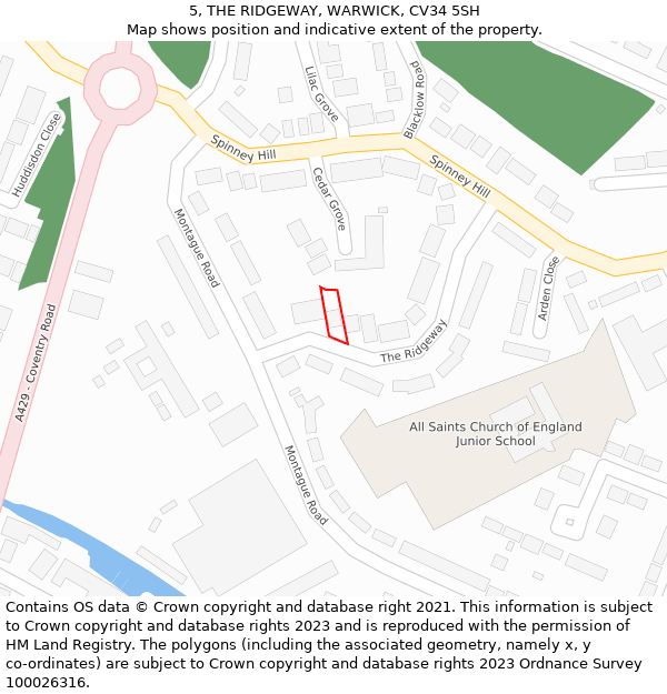 5, THE RIDGEWAY, WARWICK, CV34 5SH: Location map and indicative extent of plot