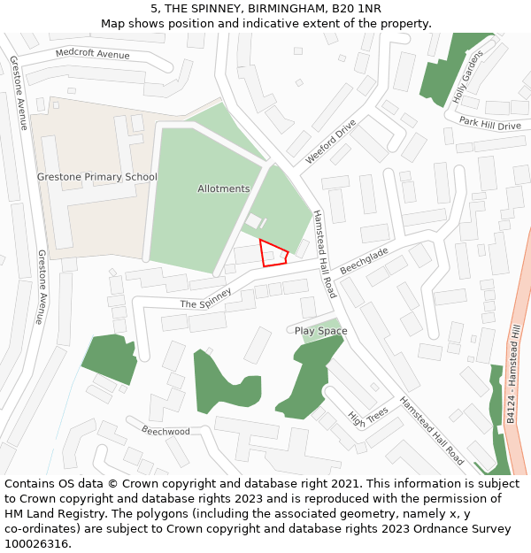 5, THE SPINNEY, BIRMINGHAM, B20 1NR: Location map and indicative extent of plot