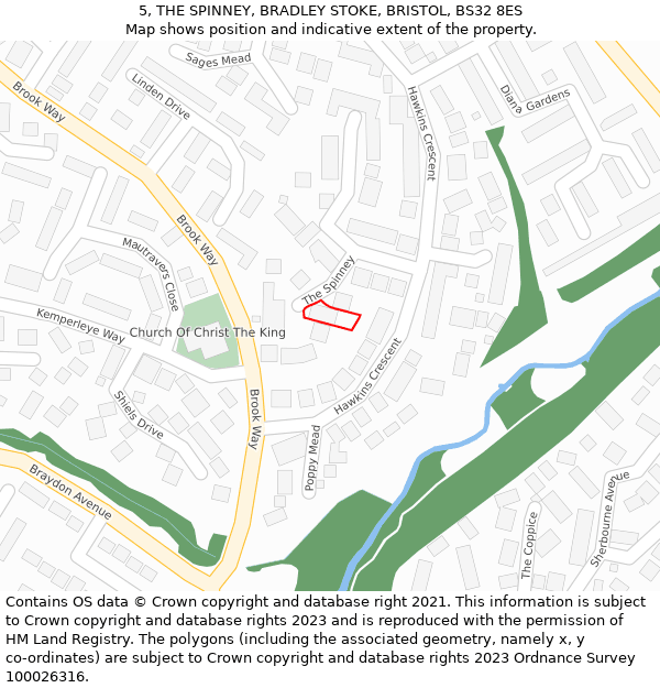 5, THE SPINNEY, BRADLEY STOKE, BRISTOL, BS32 8ES: Location map and indicative extent of plot