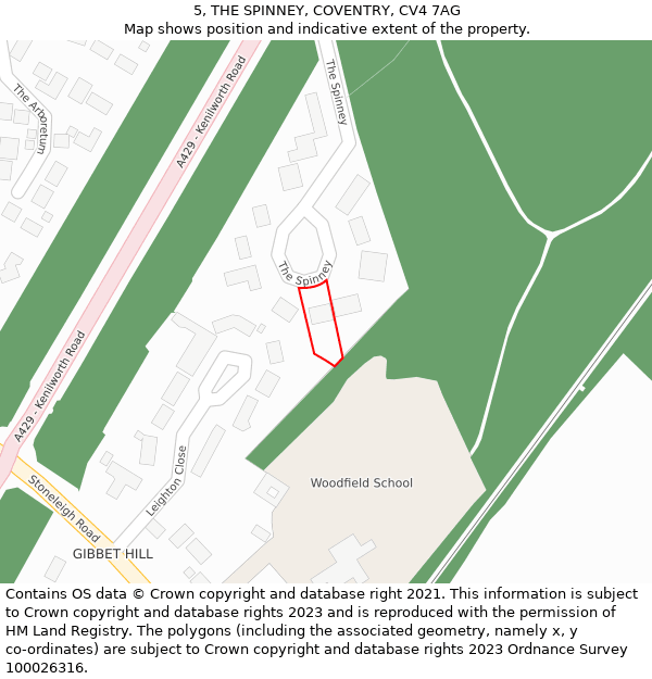 5, THE SPINNEY, COVENTRY, CV4 7AG: Location map and indicative extent of plot