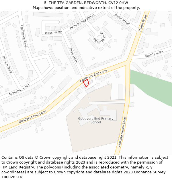 5, THE TEA GARDEN, BEDWORTH, CV12 0HW: Location map and indicative extent of plot