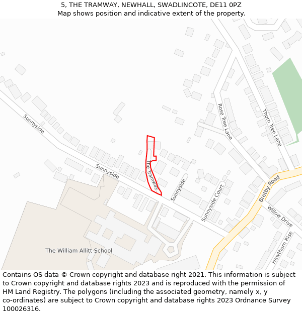 5, THE TRAMWAY, NEWHALL, SWADLINCOTE, DE11 0PZ: Location map and indicative extent of plot