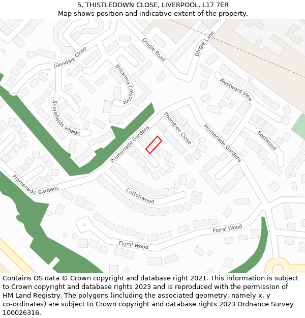 5, THISTLEDOWN CLOSE, LIVERPOOL, L17 7ER: Location map and indicative extent of plot