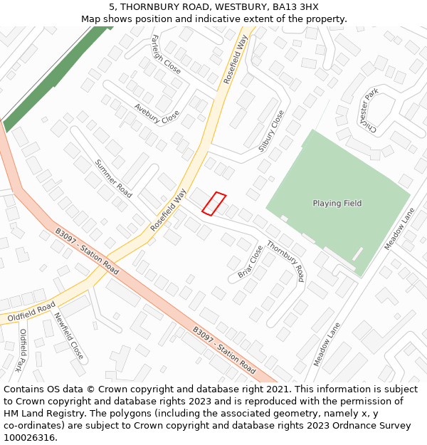 5, THORNBURY ROAD, WESTBURY, BA13 3HX: Location map and indicative extent of plot