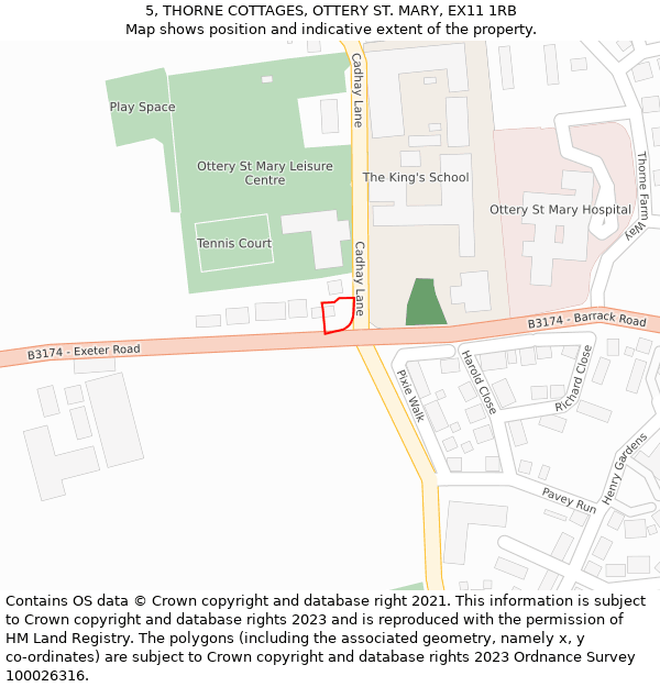 5, THORNE COTTAGES, OTTERY ST. MARY, EX11 1RB: Location map and indicative extent of plot