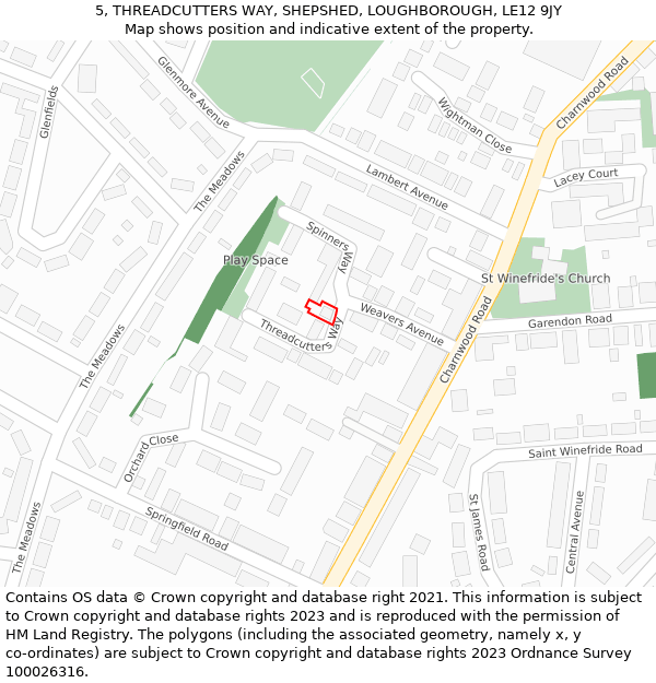 5, THREADCUTTERS WAY, SHEPSHED, LOUGHBOROUGH, LE12 9JY: Location map and indicative extent of plot