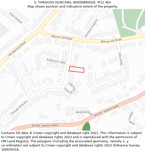 5, THROUGH DUNCANS, WOODBRIDGE, IP12 4EA: Location map and indicative extent of plot