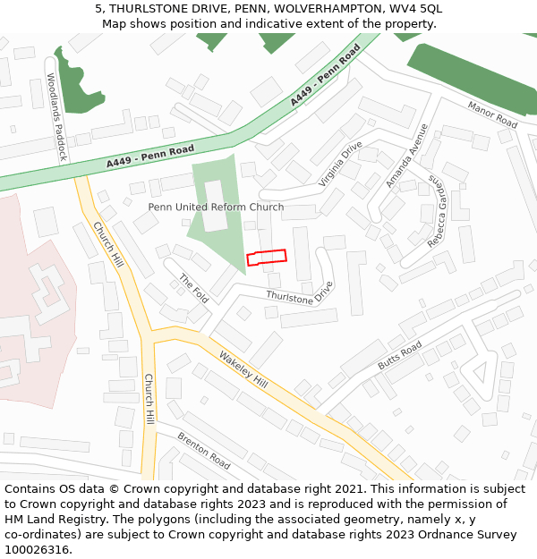 5, THURLSTONE DRIVE, PENN, WOLVERHAMPTON, WV4 5QL: Location map and indicative extent of plot