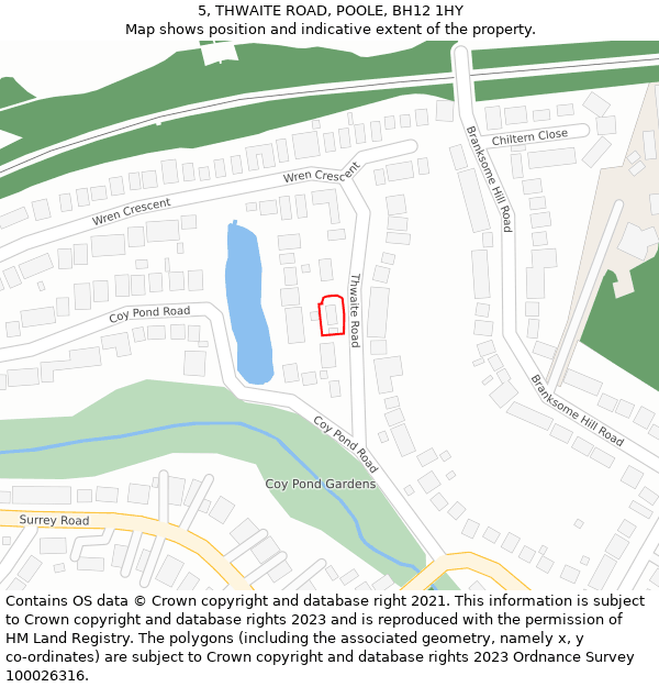 5, THWAITE ROAD, POOLE, BH12 1HY: Location map and indicative extent of plot