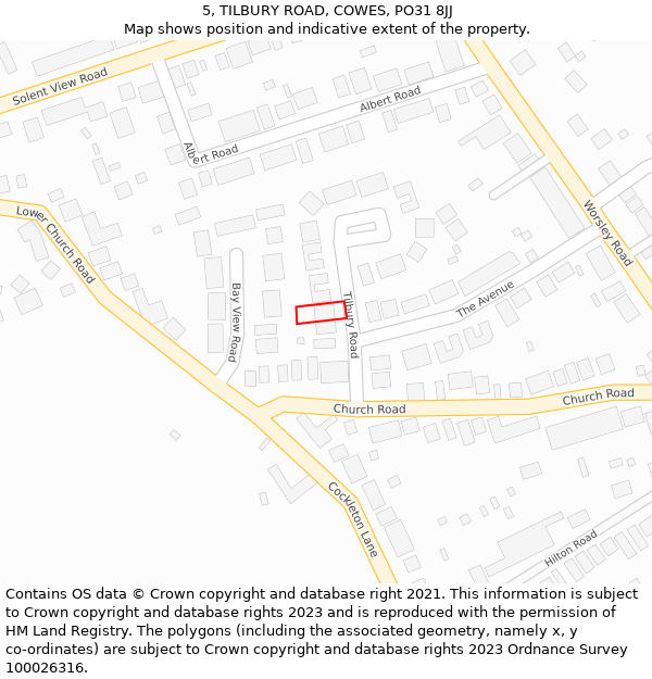 5, TILBURY ROAD, COWES, PO31 8JJ: Location map and indicative extent of plot