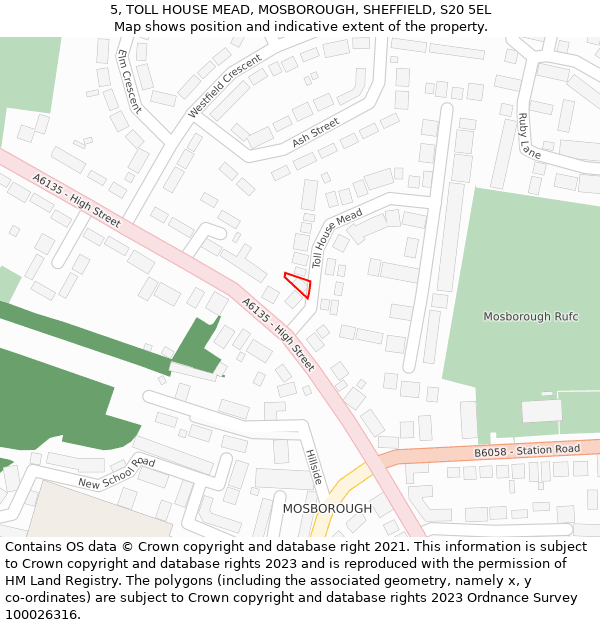 5, TOLL HOUSE MEAD, MOSBOROUGH, SHEFFIELD, S20 5EL: Location map and indicative extent of plot
