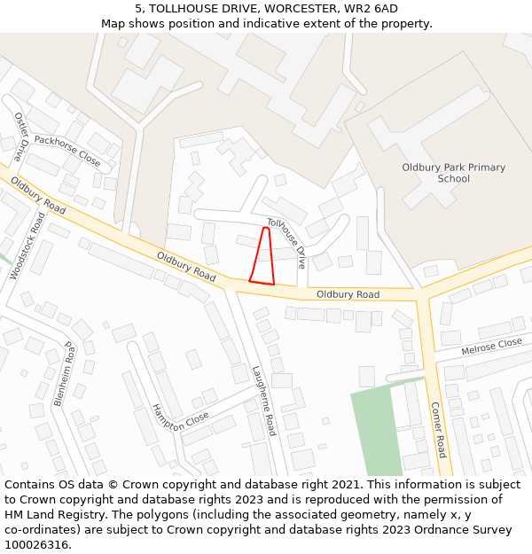 5, TOLLHOUSE DRIVE, WORCESTER, WR2 6AD: Location map and indicative extent of plot