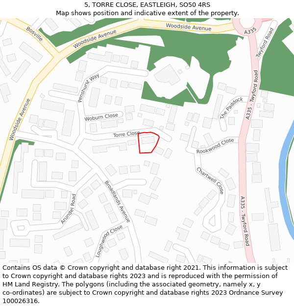 5, TORRE CLOSE, EASTLEIGH, SO50 4RS: Location map and indicative extent of plot