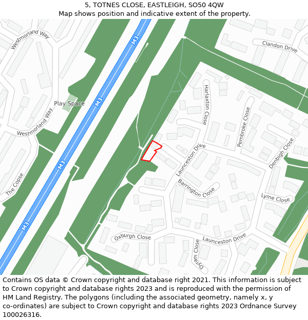 5, TOTNES CLOSE, EASTLEIGH, SO50 4QW: Location map and indicative extent of plot