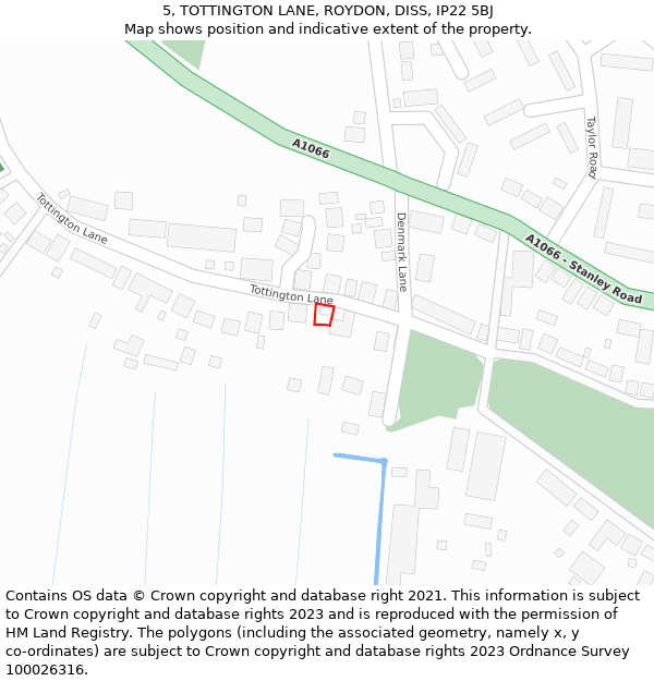 5, TOTTINGTON LANE, ROYDON, DISS, IP22 5BJ: Location map and indicative extent of plot