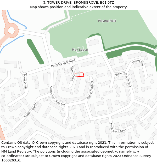 5, TOWER DRIVE, BROMSGROVE, B61 0TZ: Location map and indicative extent of plot