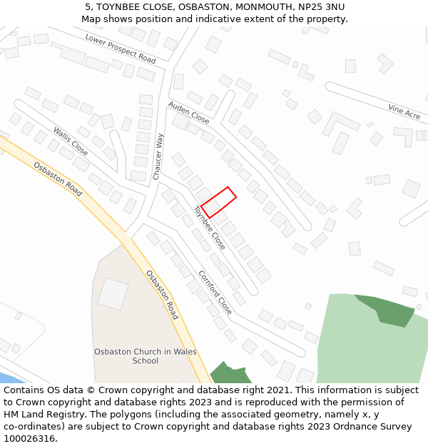 5, TOYNBEE CLOSE, OSBASTON, MONMOUTH, NP25 3NU: Location map and indicative extent of plot