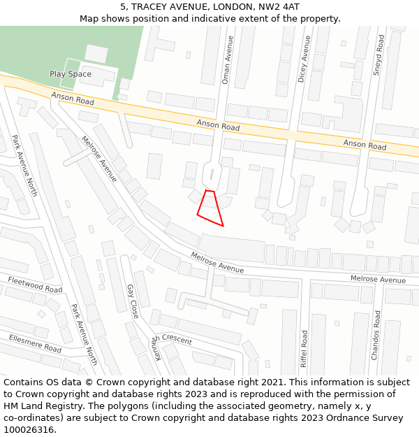 5, TRACEY AVENUE, LONDON, NW2 4AT: Location map and indicative extent of plot