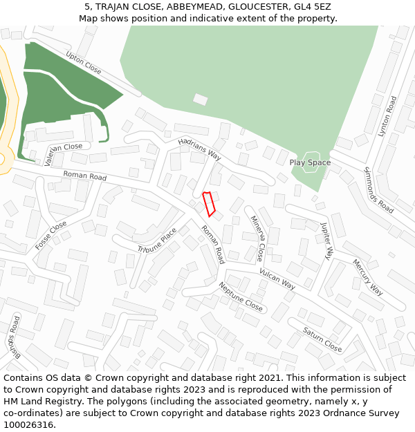 5, TRAJAN CLOSE, ABBEYMEAD, GLOUCESTER, GL4 5EZ: Location map and indicative extent of plot