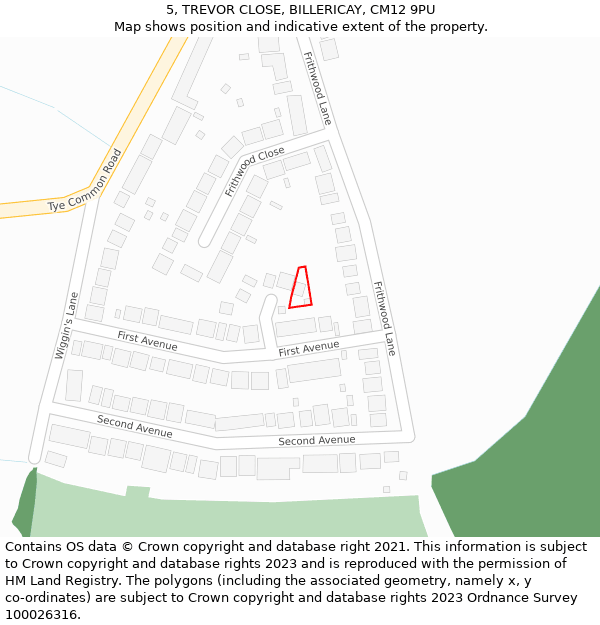 5, TREVOR CLOSE, BILLERICAY, CM12 9PU: Location map and indicative extent of plot