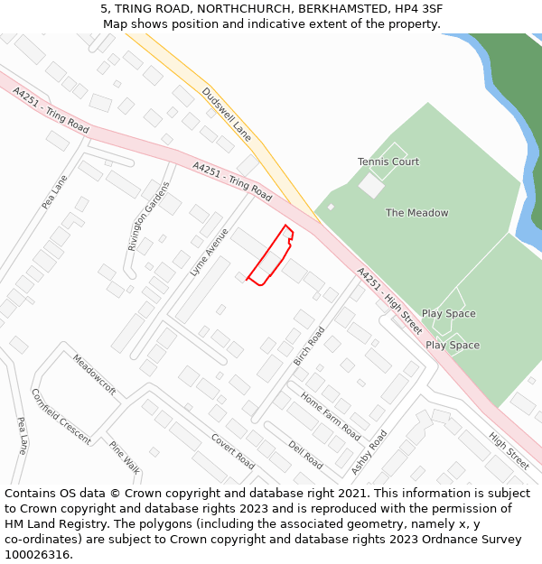 5, TRING ROAD, NORTHCHURCH, BERKHAMSTED, HP4 3SF: Location map and indicative extent of plot