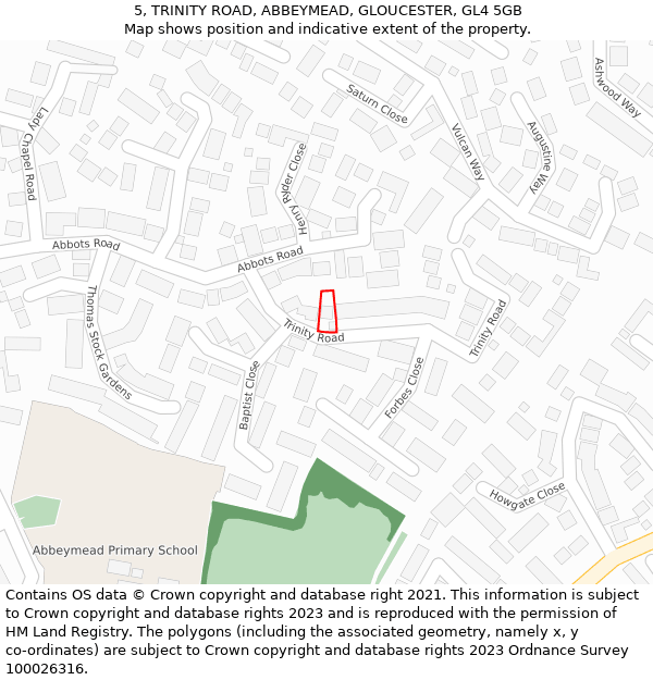 5, TRINITY ROAD, ABBEYMEAD, GLOUCESTER, GL4 5GB: Location map and indicative extent of plot