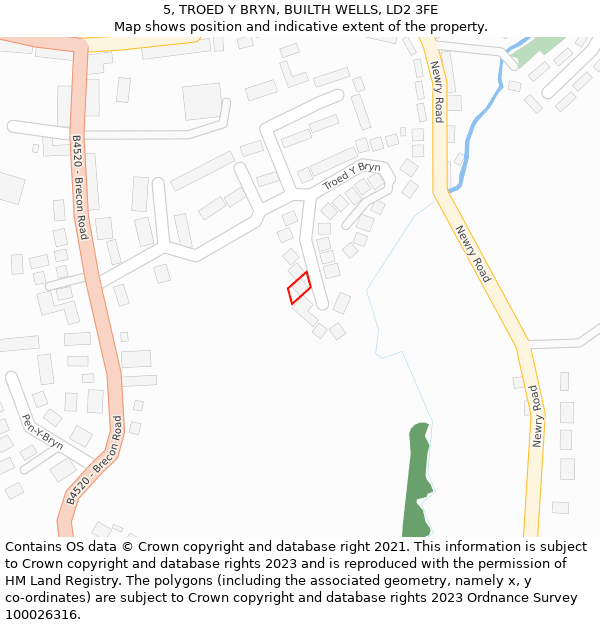 5, TROED Y BRYN, BUILTH WELLS, LD2 3FE: Location map and indicative extent of plot