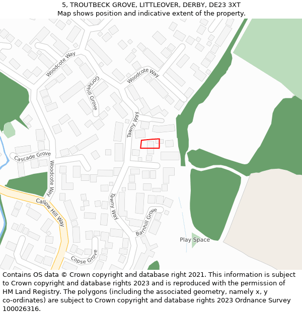 5, TROUTBECK GROVE, LITTLEOVER, DERBY, DE23 3XT: Location map and indicative extent of plot