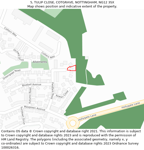 5, TULIP CLOSE, COTGRAVE, NOTTINGHAM, NG12 3SX: Location map and indicative extent of plot