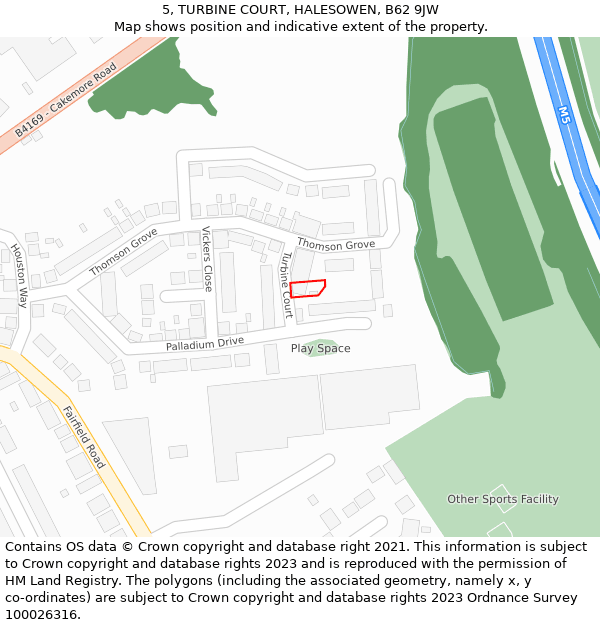 5, TURBINE COURT, HALESOWEN, B62 9JW: Location map and indicative extent of plot